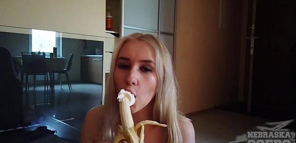  dirty blonde teen kelly banana whipped cream bang and eating